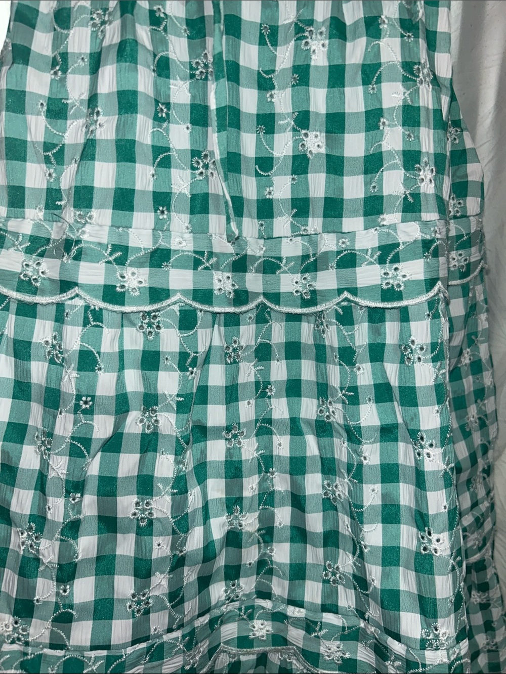 miami Green and White Gingham Tie-Front Sundress never worn. Size large - Picture 3 of 11